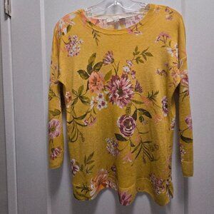 ANN TAYLOR Loft Women's Floral Print Print Long Sleeves Knit Top - Size Small